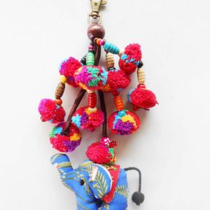 Elephant & Colorful Pom Poms Key chain Zip Pull Bag Accessory Decoration by Handmade. (AC1004)