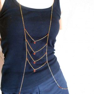 Body Jewelry Gold Chains with Blue Turquoise or Orange Bead Stone, Fashion Jewelry Handmade. (JC1001)