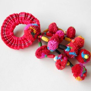 Colorful Ethnic Ponytail Tribal hair Accessory Pom poms Thailand Handmade. JH1001