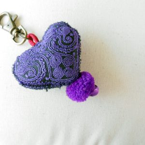 Heart Keychains with Pom pom, Zip Pull, Bag Accessories, Pretty Textile Handmade. (AC1022)