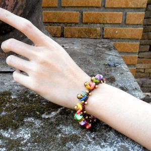 Beautiful Colorful Shell Bracelet with Brass Bells, Adjustable Size, Wax String Bracelet Handmade Jewelry. JB1054