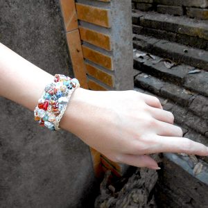 Colorful Mix Stones, Bracelet Handmade, Cuff Bracelet, Crochet Wax String Jewelry. JB1002