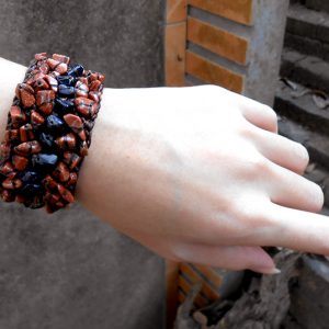 Brown and Black Stones, Bracelet Handmade, Cuff Bracelet, Crochet Wax String Jewelry. JB1006