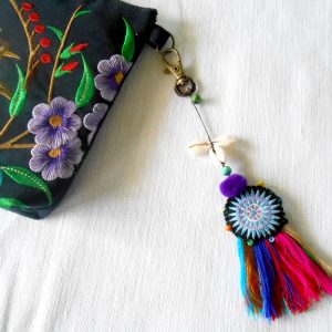 Star Hmong With Multi Tassel Keychain Zip Pull Bag Accessory shell & pom pom. (AC1028)