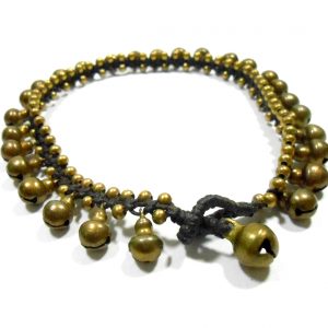 Brass Balls Anklet Adjustable Size, Wax String Anklet Handmade, Thailand Jewelry. JA1005