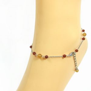 brown Beads Silver Chain Anklet with Stone Pendent boho chic Handmade ankle bracelet (JA1028)