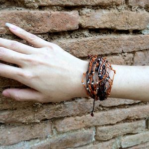 Hip Bracelet Waxed Cotton Cord with silver Beads, Adjustable Size, Bracelet Handmade Jewelry. (JB1030)