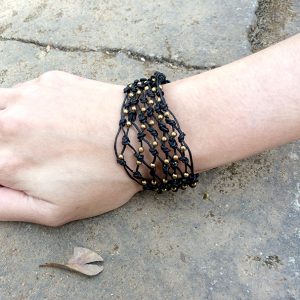Beautiful Wax Cord Net with Brass Beads Bracelet, Adjustable Size, Wax String Bracelet Handmade Jewelry. JB1049