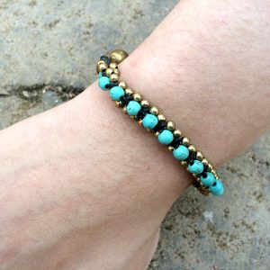 Beautiful Bracelet made with Beaded Stone and brass beads, Adjustable Size, Wax String Bracelet Handmade Jewelry. (JB1047)