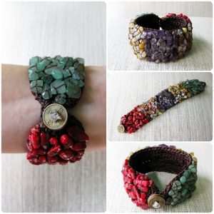 Mix Stones, Bracelet Handmade, Cuff Bracelet, Crochet Wax String Jewelry. JB1005