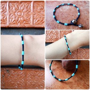 Turquoise Beads Bracelet with Waxed Cotton Cord, Adjustable Size, Wax String Bracelet Handmade Jewelry. JB1031-TU