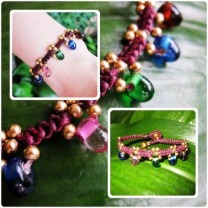 Glass Bead Bracelet with brass beads, Adjustable Size, Wax String Bracelet Handmade Jewelry. JB1052