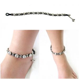 Silver Anklet Adjustable Size, Wax String with Fish Beads Handmade Hmong Thailand Jewelry. JA1073