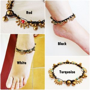 Brass Anklets 'Golden Tears' Adjustable Size, Wax String Handmade, Thailand Jewelry. (JA1003)
