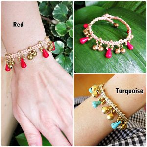 Bead stone Bracelet with brass beads, Adjustable Size, Wax String Bracelet Handmade Jewelry. (JB1050)