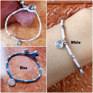 Waxed Cotton Cord with Nice Silver Beads Bracelet, Adjustable Size, Wax String Bracelet Handmade Jewelry. (JB1032)