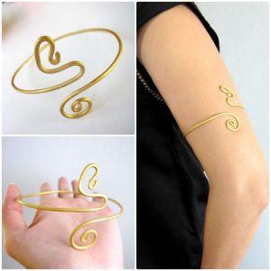 Golden Brass Upper Arm Bracelet / Armlet Pahurad Bangle for the arm Cuff Coil Unalome Adjustable Jewelry Handmade. JB1016
