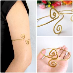 Golden Brass Upper Arm Bracelet / Armlet Cuff Coil Triangle Unalome Adjustable Boho Hippie Jewelry Handmade. JB1013