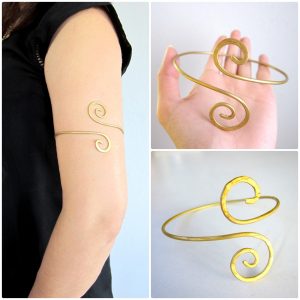 Golden Brass Upper Arm Bracelet / Armlet Cuff Coil Whorl Unalome Adjustable Boho Hippie Jewelry Handmade. JB1012