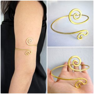 Golden Brass Upper Arm Bracelet / Armlet Cuff Coil spiral Unalome Adjustable Boho Hippie Jewelry Handmade. JB1010