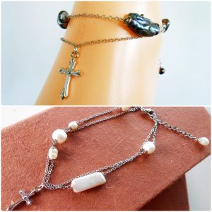 Freshwater Pearls with A Tiny Clownfish and Silver Chains Anklet, Chain Jewelry Handmade (JA1022)