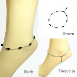 Double Beads Silver Chain Anklet with Stone Pendent boho chic Handmade ankle bracelet (JA1027)