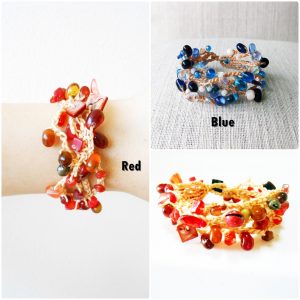 Red, Blue Bubble beaded Bracelet, Wax String Jewelry Thailand Handmade. (JB1009)