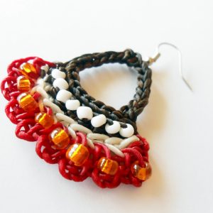 Pretty Dangle Earrings Crochet Wax Cord, Beads Jewelry Thailand Handmade. (JE1032)