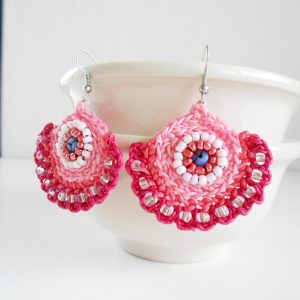 Pretty Dangle Earrings Crochet Wax Cord, Jewelry Hilltribe Thailand Handmade. (JE1031)