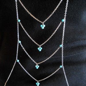 Delicate Body Chains, Turquoise Bead Stone, Celebrity Inspired Body Jewelry, Handmade. JC1004