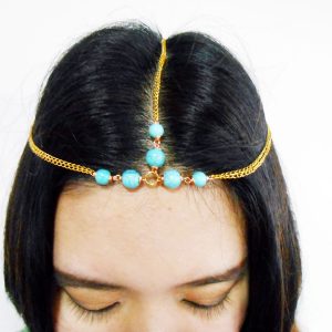 Hair Chain Accessory, Summer Golden & Silver Chains with Turquoise Beaded Stone, Head Chain, Head Piece, Hair Jewelry. (JH1003)