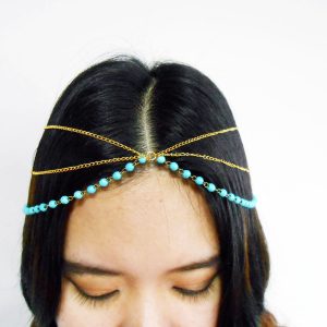 Hair Chains Accessory, Silver or Gold Chains with Turquoise Beads, Head Chains, Layered Hair Chains, Hair Jewelry. (JH1006)