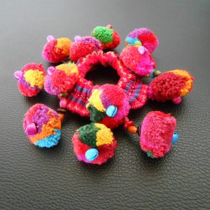 Colorful Pom Poms Tribal hair Accessory for Ponytail - Thailand Handmade. JH1009