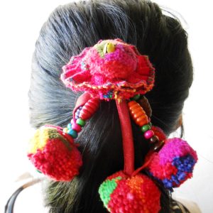 Pom Poms Elastic hair bands, Colorful Tribal hair Accessory for Ponytail - Thailand Handmade. JH1010