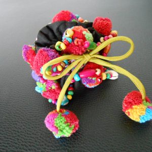 Ponytail Holder Colorful Hair Accessories with Pretty Pom Poms - Thailand Handmade. (JH1011)
