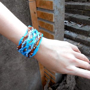 Waxed Cotton Cord Bracelet with silver Beads, Adjustable Size, Wax String, Cuff, Handmade Jewelry. JB1056