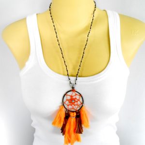 Dream catcher Necklace Pendent Tassel Leather Brown Wax Thread Boho Hippie Style Thailand Handmade Jewelry. JN1059