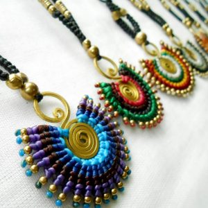 Knitting Necklace with Many Color Wax Thread, Boho Hippie Style, Thailand Handmade Jewelry. (JN1025)