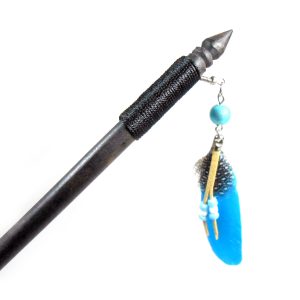 Hair Accessories Wooden Hair sticks with Feathers Natural Thailand Handmade. (JH1013)