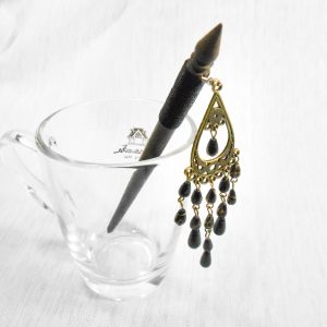 Hair Accessories Wooden Hair sticks with Charming antique brass Stone Beads Natural Thailand Handmade. (JH1014)