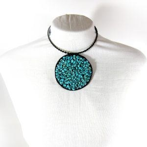 Circle Choker Weave Stone Beads Necklace / Waxed Cotton Thailand Handmade Jewelry. JN1029