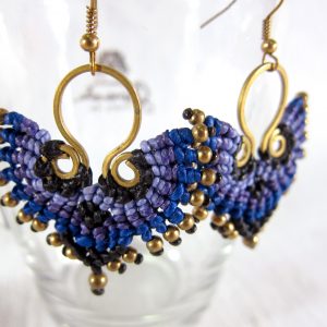 Owl Dangle Earrings Colorful Crochet Wax Cord with Brass Beads, Jewelry Hmong Thailand Handmade (JE1093)
