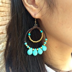 Handmade Dangle Earrings with Beads Stone and Brass Bead, Jewelry Thailand Handmade. (JE1020)