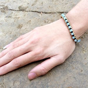 Beaded Stones Bracelet Woven with Brass beaded, Wax Cord, Handmade Jewelry. (JB1064)