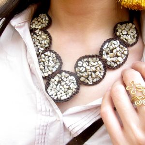 7 Circle Necklace Nature Shells on Wax Cotton String. Adjustable Size, Thailand Handmade Jewelry. JN1007-NA