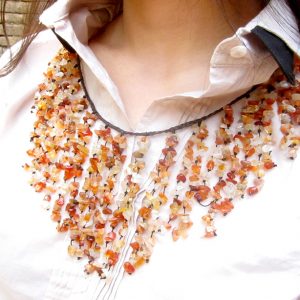 Luxurious Chandelier Necklace Stone with Wax Thread, Adjustable Size, Thailand Handmade Jewelry. (JN1009)