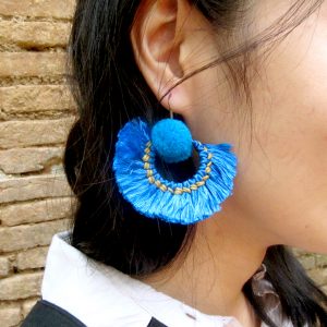 Pretty Fluff Cotton and Nice Pom poms with Brass Earrings, Jewelry Thailand Handmade. (JE1043)