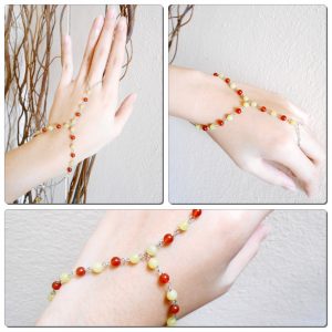 Slave Bracelet Ring with Orange Beads Stone, Hand Link Chain, Jewelry Handmade. JB1063