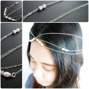 Hair Chains Accessory, Silver Chains with Pearls and Crystal Beads, Head Chains, Layered Hair Chains, Hair Jewelry. (JH1007)