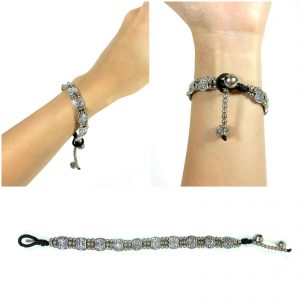 Silver Bracelets Adjustable Size, Wax String with Charm Beads Handmade Hmong Thailand Jewelry. JB1074